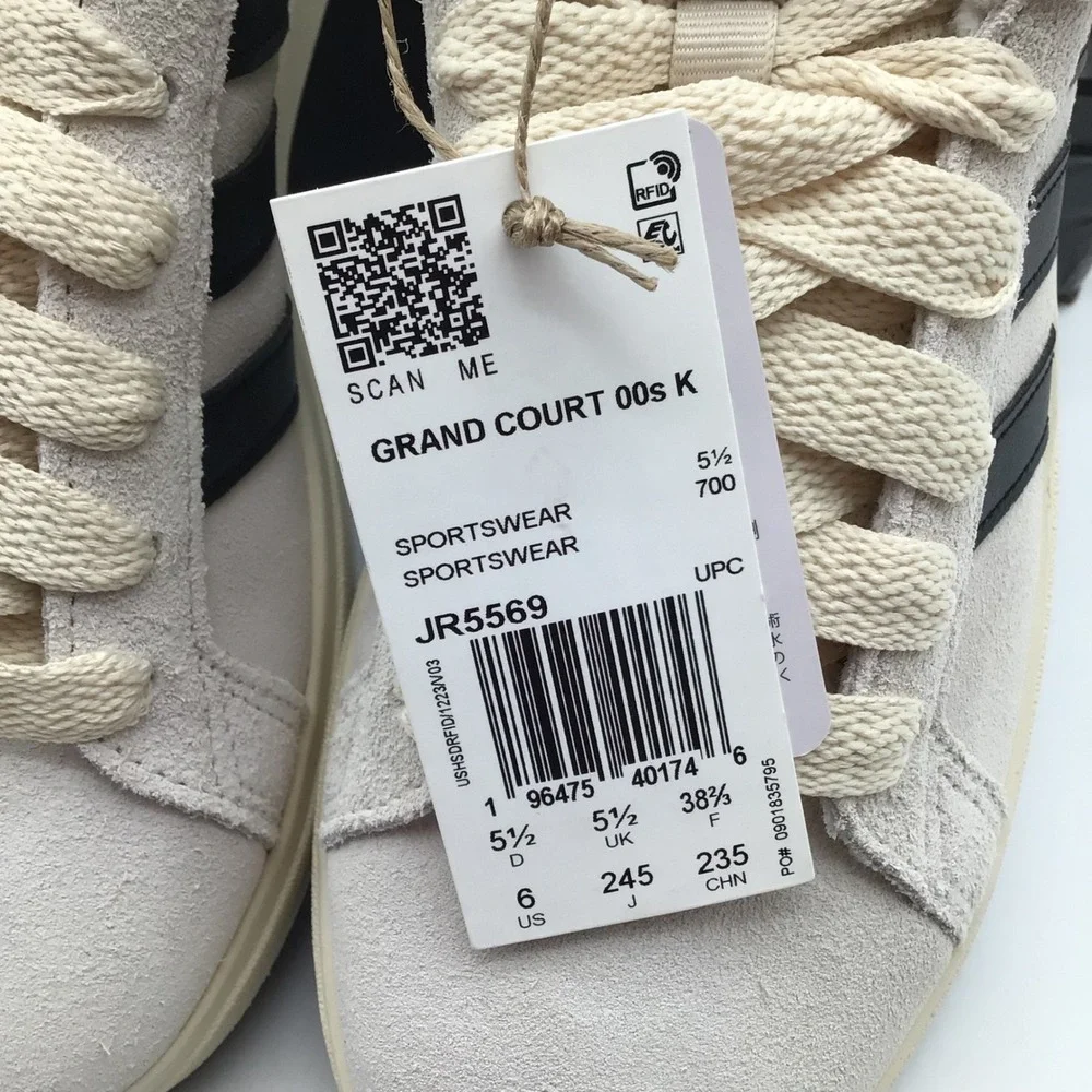Adidas Grand Court 00s K Kids Sneakers Wonder White Black JR5569 Size 6 NEW
